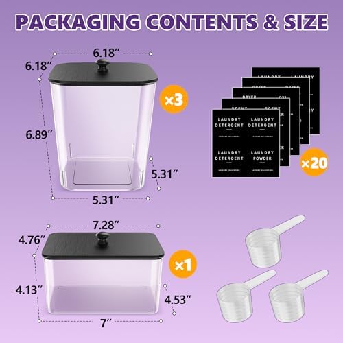 4 Pack Laundry Pods Container, Large Detergent Powder Storage Containers Black - Image 2