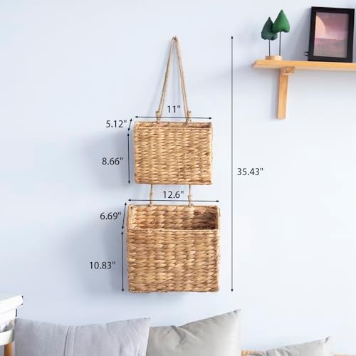 YAHUAN Woven Water Hyacinth Hanging Basket 2-Tiered Storage Baskets Hanging - Image 2
