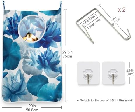 Ink Blue Lotus Flower Hanging Laundry Hamper Door Hampers Bag Basket - Image 3