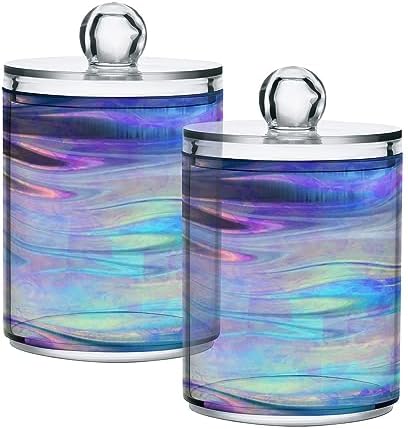 2 Pack Apothecary Jars Bathroom Iridescent Qtip Holder Dispenser Clear Plastic by Unknown