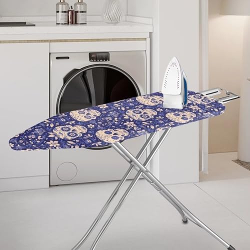Halloween Skull Ironing Board Cover, Boho Style Skulls Flower Field 15x 54 - Image 2