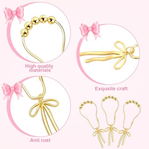 Maxdot 12 Pcs Gold Bow Knot Shower Curtain Hooks, Rustproof Metal Rings - Image 3