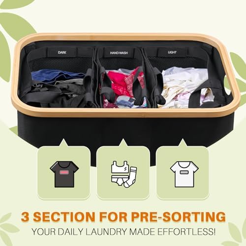 145L Laundry Hamper with Lid, 3 Section Laundry Basket with 3 Removable Bag - Image 3