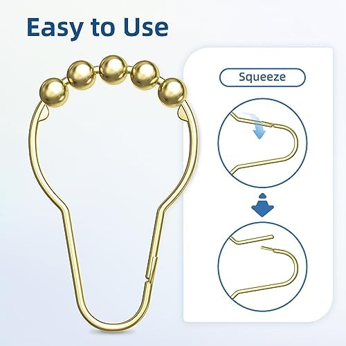 Titanker Gold Shower Curtain Rings, Rust-Resistant Metal Shower Curtain Hooks - Image 2