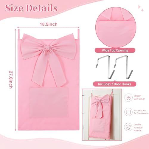 Pink over the Door Hamper Bow Hanging Laundry Bag 18.5"x 27.6" - Image 2