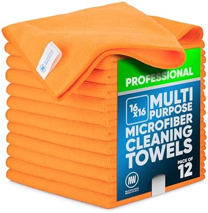 MW Pro Microfiber Cleaning Cloth | Orange | 12 Pack | 16” x 16” | All Purpose by MicrofiberWholesale