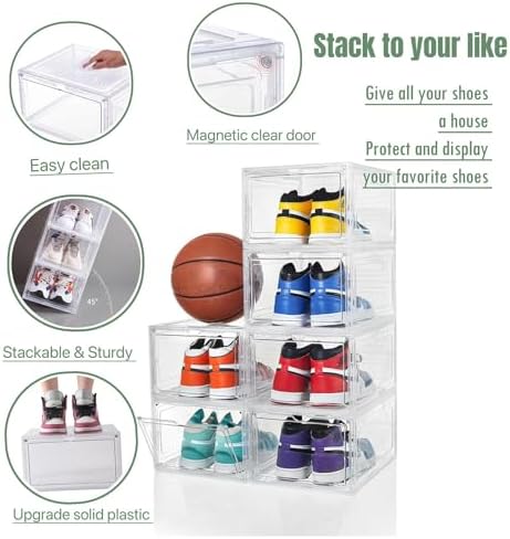 ZLLZUU Shoe Shoe Storage Boxes, 6 Pack Stackable Shoes Organizer Clear - Image 4