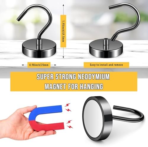 15 Pack Magnetic Hooks Large Opening, 60LBS Neodymium Magnet Hooks - Image 3