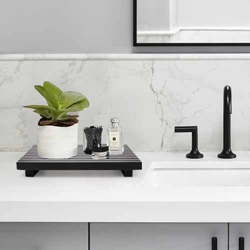 Black Bathroom Counter Tray Organizer Wood Riser Stand Kitchen Soap Holder - Image 6