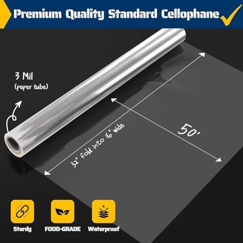 Vanhench Clear Cellophane Wrap Roll, 32 in × 50 ft, 3Mil Thick - Image 2