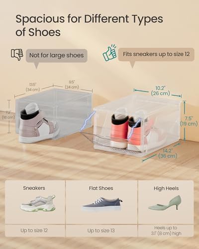 SONGMICS Shoe Boxes with Magnetic Doors, Fit up to US Size 12 - Image 5