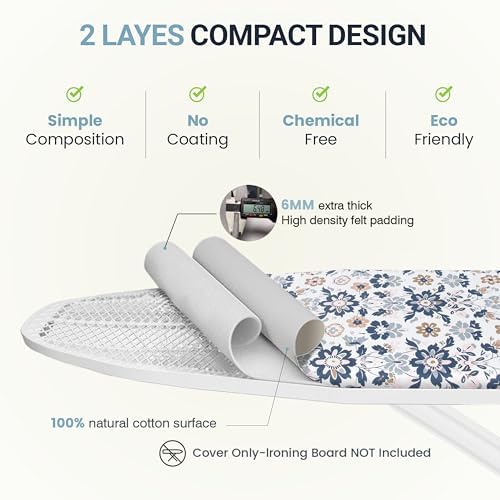 UniSimp Ironing Board Cover and Pad 18"x54" Extra Thick Natural Cotton - Image 4