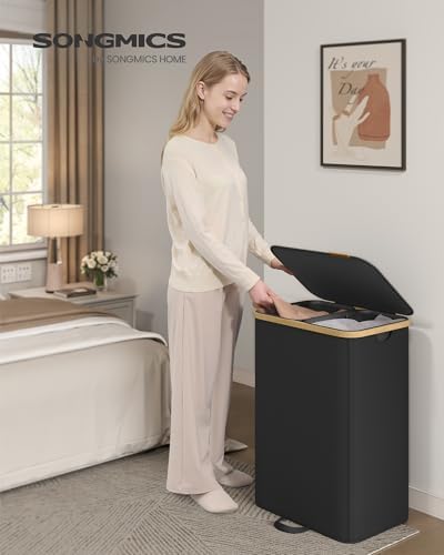 SONGMICS Laundry Hamper with Lid, 150L Laundry Basket，2 Compartments - Image 2
