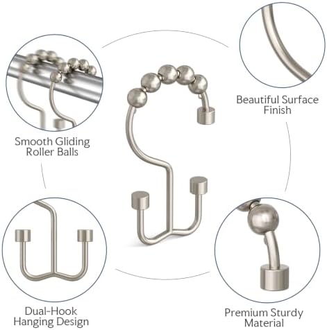 Bathway Nickel Shower Curtain Hooks, Rust Proof Metal Shower Hooks - Image 2