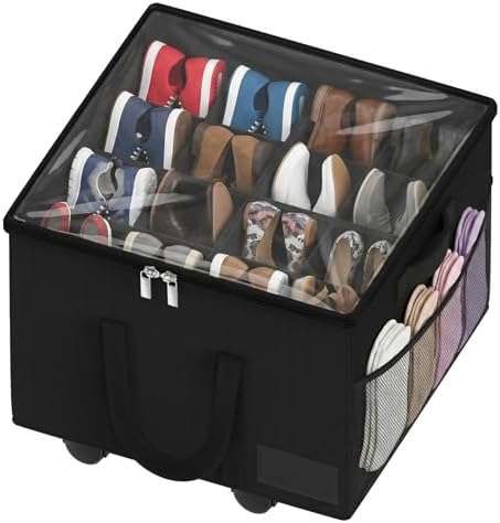 Large Shoe Organizer for Closet, 16 Pairs Shoe Storage Box Black by Besslly