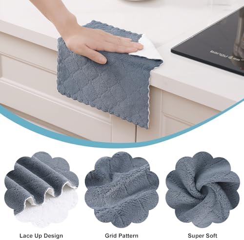 Homaxy 12 Pack Super Soft Dish Cloths, Dark Grey & White - Image 4