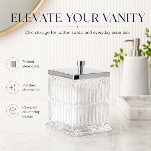 Vince Camuto Home Glass Cotton Jar Holder – Silver Lid, Elegant Bathroom - Image 4