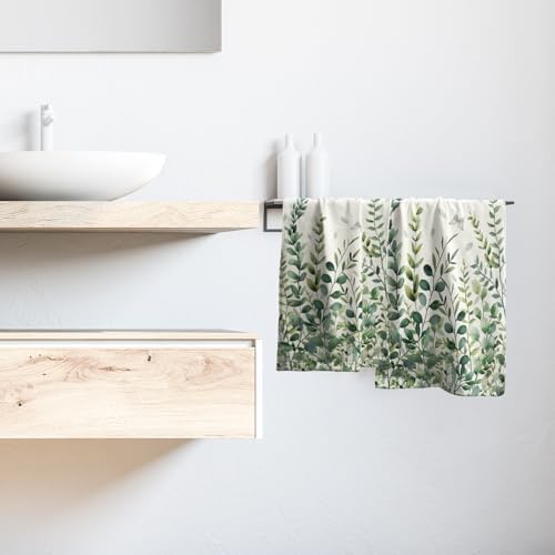Sage Green Eucalyptus Hand Bath Towel Watercolor Leaves Butterfly Soft - Image 6