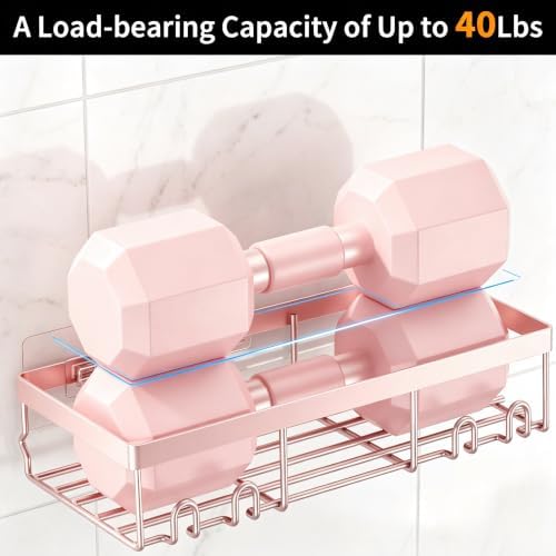 Moforoco Shower Caddy Shelf Organizer Rack, Self Adhesive Black Bathroom - Image 3