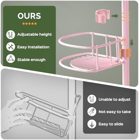 HAMITOR Corner Shower Caddy Tension Pole: 4-Tier Bathroom Organizer Pink - Image 3