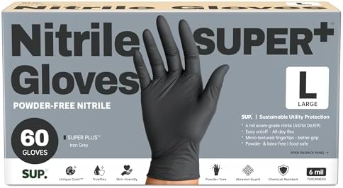 SUPER+ Black Nitrile Gloves HEAVY DUTY 6 Mil Disposable Chemical Resistant by Super
