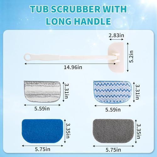 Tub Brush Scrubber with Long Handle, Durable Tub Scrubber with 4 Versatile - Image 5