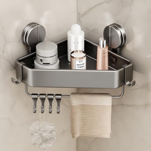 Mustorn Suction Cup Shower Caddy Corner, 1 Pack Suction Corner Shower Shelves by MUSTORN