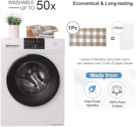 Mordimy Cotton Waffle Kitchen Towels, 6 Pack, Khaki & White - Image 5