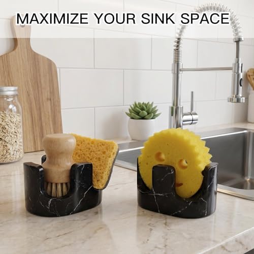 Black Marble Sponge Holder for Kitchen Sink, 2-in-1 Natural Stone Sponge & - Image 6