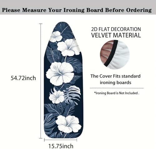 Nuxovilar White Hibiscus Blue Leaf Ironing Board Cover 15x54 Polyester - Image 4