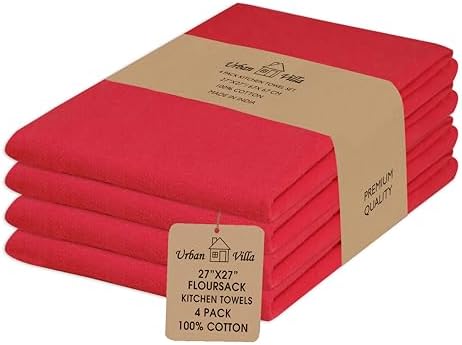 Urban Villa Kitchen Towels Cotton Dish Towels 27”x27” Red by CottonTrends