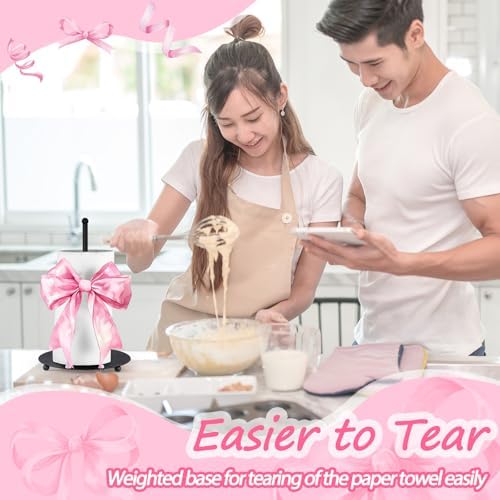 MorningRo Pink Bow Paper Towel Holder Pink Countertop Kitchen Decor and - Image 4