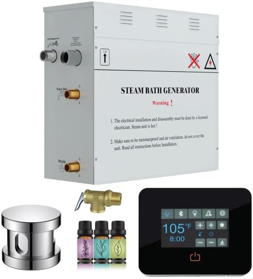 Builders Series 4.5kW Steam Bath Generator with Quickstart Continuous Steam, Black Digital Touch Pad, Built-in Auto-Drain, and Aroma Steamhead in Polished Chrome