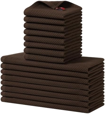 Homaxy 16 Pack 100% Cotton Kitchen Towels and Dishcloths Set, Dark Brown by Homaxy