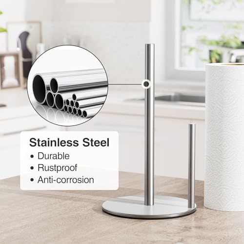 Paper Towel Holder Silver Stainless Steel Kitchen Countertop Roll Organizer - Image 3