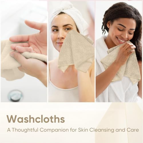 HOMEXCEL Washcloths 12PK, Ultra Soft&Highly Absorbent Face Towels, 12X12 in - Image 6