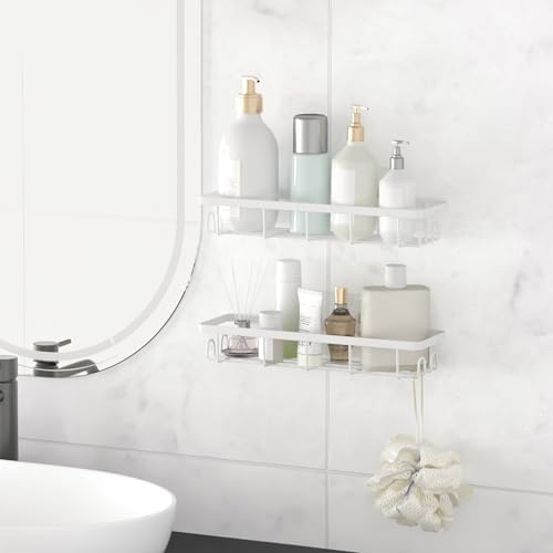 Shower Caddy Organizer with Hooks, Self Adhesive Bathroom Shelves, No Drilling - Image 2