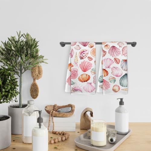 Preppy Seashell Kitchen Towels and Dishcloths Set of 2, Coastal Cowgirl Dish - Image 6