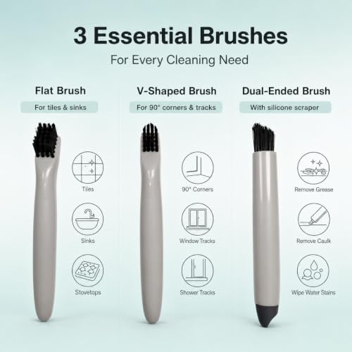 3-Pack Grout & Crevice Cleaning Brush Set, Window Tracks, Kitchen Sink - Image 3