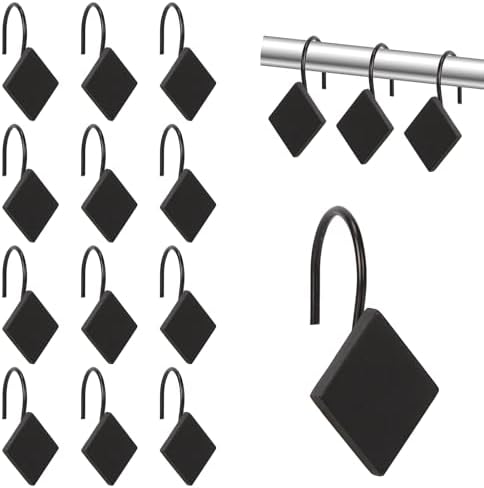 12 Pack Matte Black Rhombus Resin Shower Curtain Hooks by Unknown