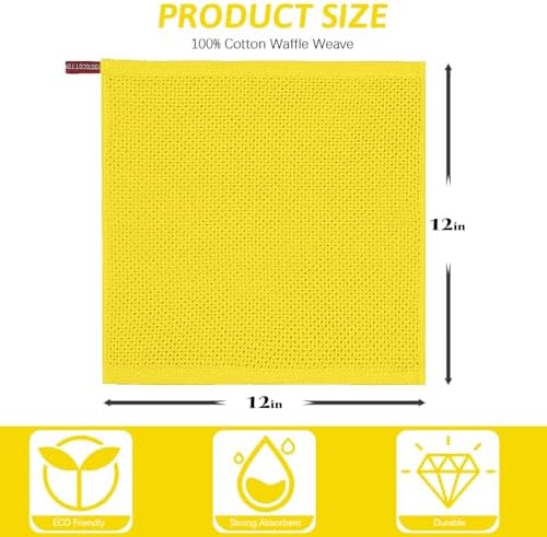 Nialnant 6 Pack Yellow Kitchen Dish Cloths, 100% Cotton Waffle Weave Dish Towels - Image 2