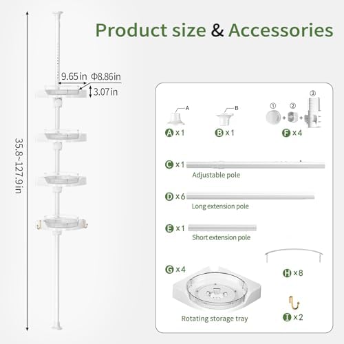 akinbas 360° Rotating Shower Caddy Tension Pole - Image 4