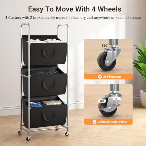 ELYKEN 3-Tier Vertical Rolling Laundry Hamper - Image 7