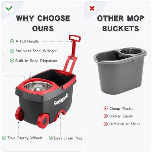 Spin Mop and Bucket Set with 6 Microfiber Heads, Dark Grey - Image 5