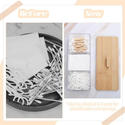 Wood Qtip Holder 3 Compartments Cotton Ball and Swab Holder Organizer - Image 5
