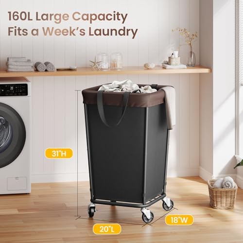 160L Laundry Basket with Wheels, 2-section Rolling Laundry Basket, Large - Image 3