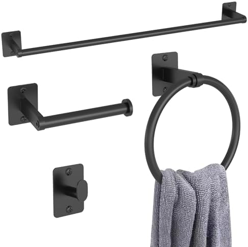 KLJKPA Black Bathroom Accessories Set, 4-Piece Bathroom Hardware Set by KLJKPA