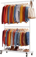 Sywhitta Double Rod Metal Clothing Rack on Wheels by haseverythingyouneed