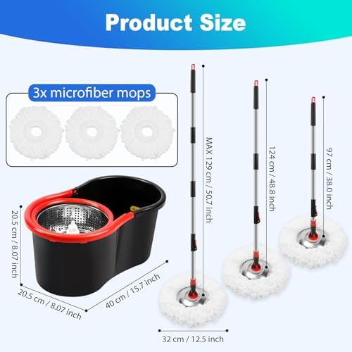 Spin Mop and Bucket with Wringer Set, 360° Spinning Mop Bucket System with 3 - Image 6