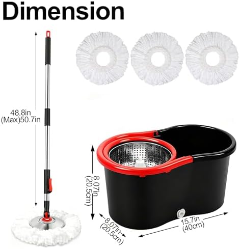 Spin Mop and Bucket with Wringer Set, 360°Rotating Head Mop Bucket System - Image 5